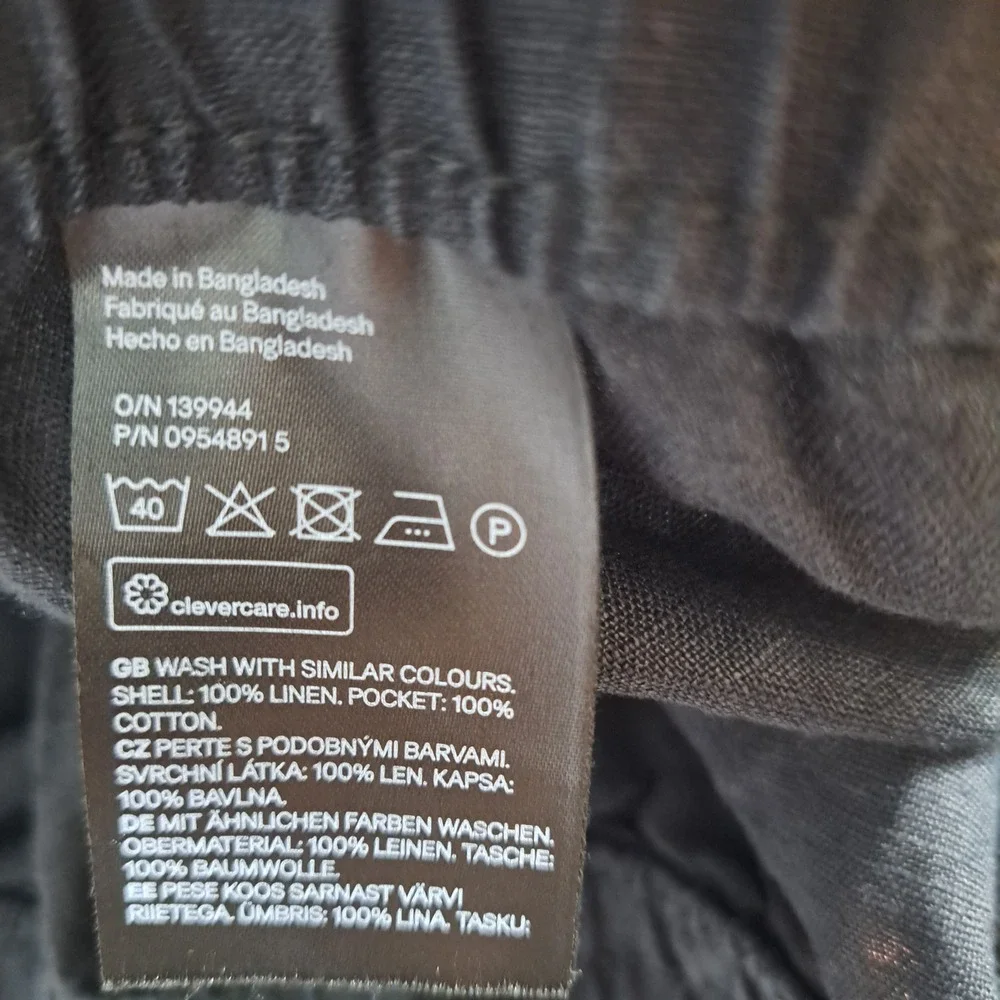 H&M Linen Pants Women Black Elastic Waist Drawstring Casual Lightweight Trousers